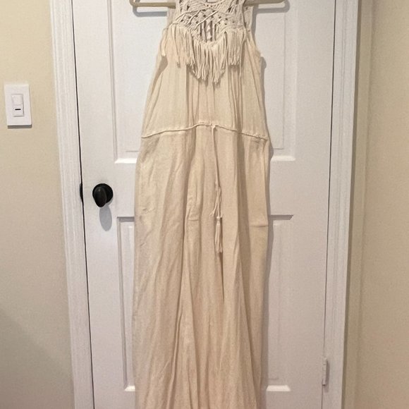 Ulla Johnson Ivory Fringe Crochet Macrame Neck Maxi Dress - Picture 2 of 5